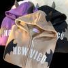 Women Gothic Embroidered Zip Up Hoodie Casual Loose Long Sleeve Sweatshirt Retro Couple Fashion Devil Hooded Autumn Winter