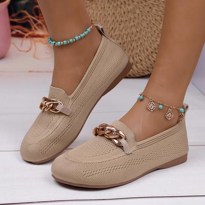 Moda Feminina Flats Primavera Tamanho Grande Moda Sapatos Baixos para Mulheres Alta Qualidade Corrente de Metal Slip on Mocassins Moda Respirável Sapatos Femininos