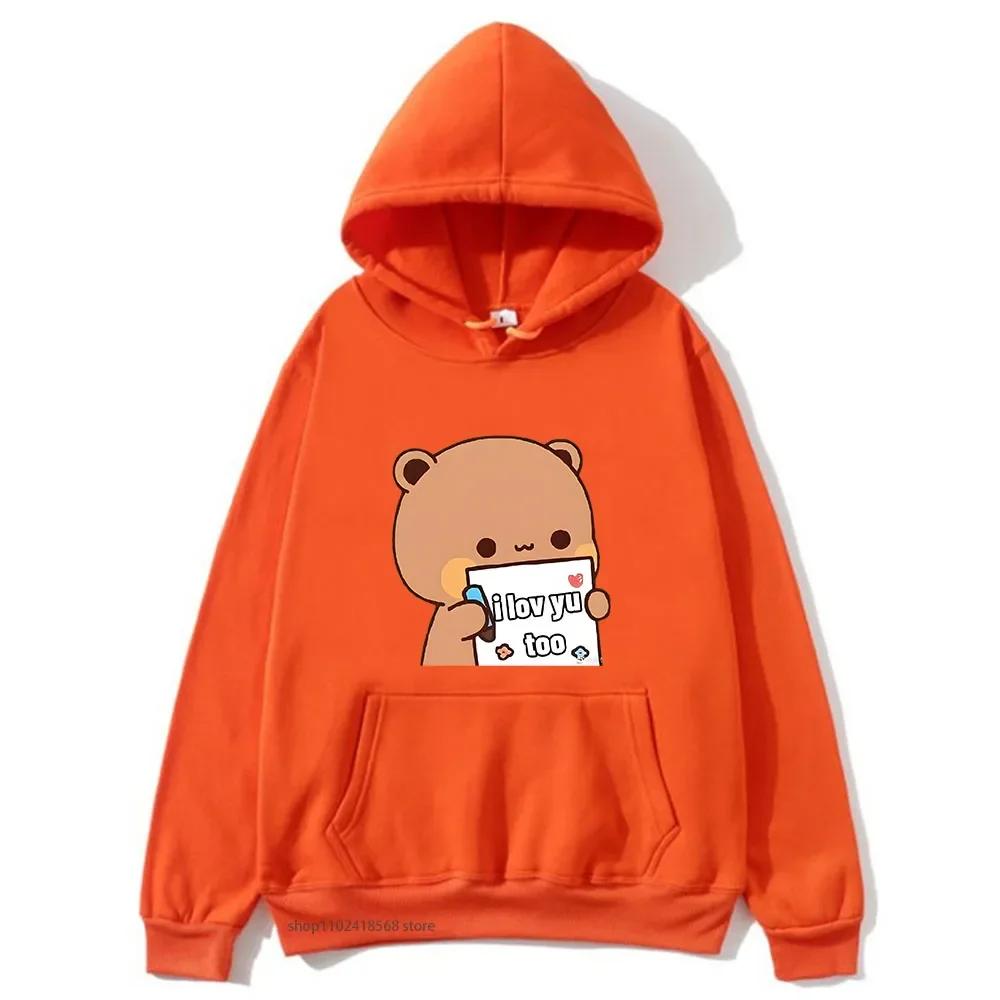 BuBu Panda’s Love Message To DuDu Bear Hoodie Kawaii Cartoon Graphic Sweatshirt Couple Clothes Men Women's Pullover