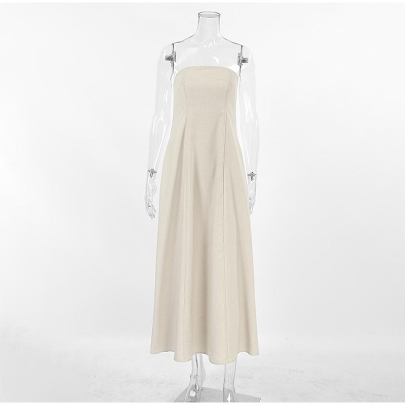 

Модные летние платья французского городского стиля без бретелек, эластичные, сексуальные, с высокой талией, из хлопка и льна, повседневные, женские, домашние, длинные платья L хаки