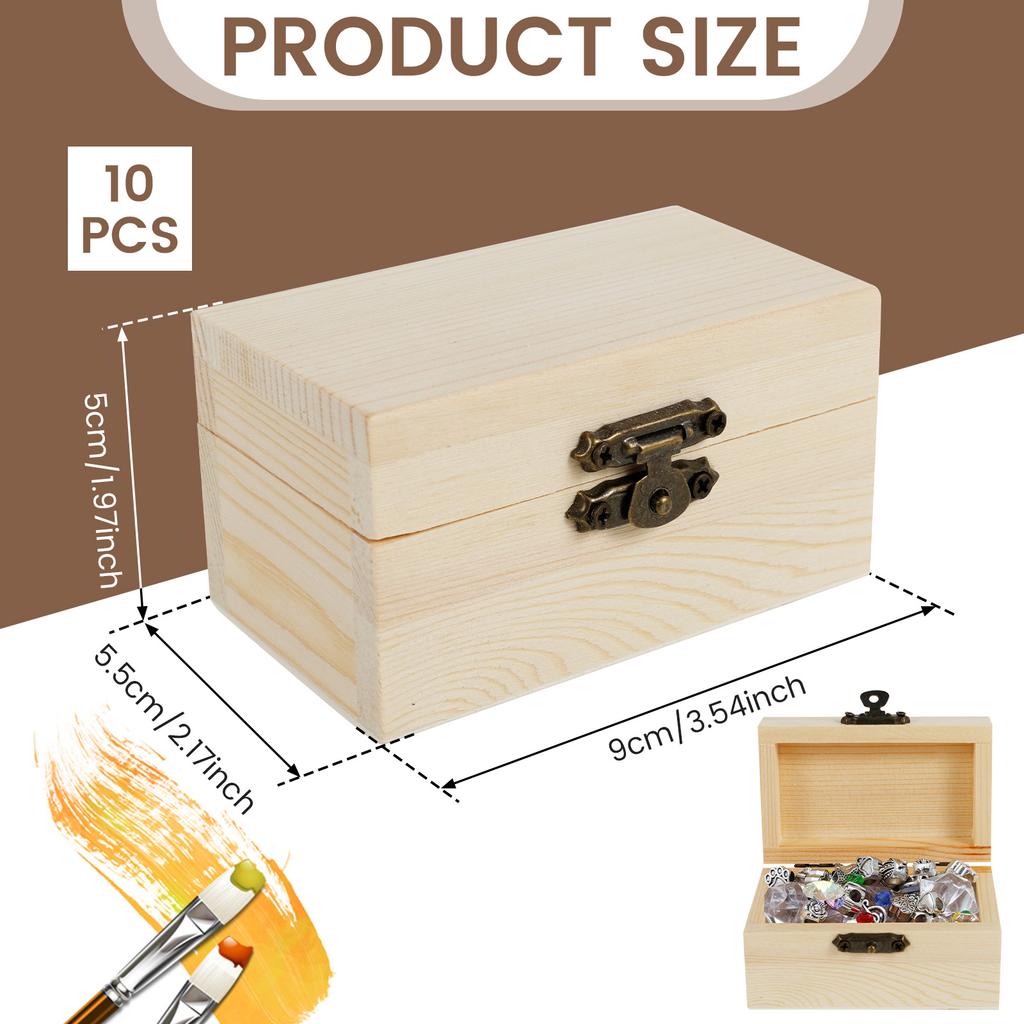 10Pcs Wooden Storage Box DIY Painting Jewelry Storage Boxes with Lid Lock Mini Organizer Boxes for Jewelry Souvenirs Small Items
