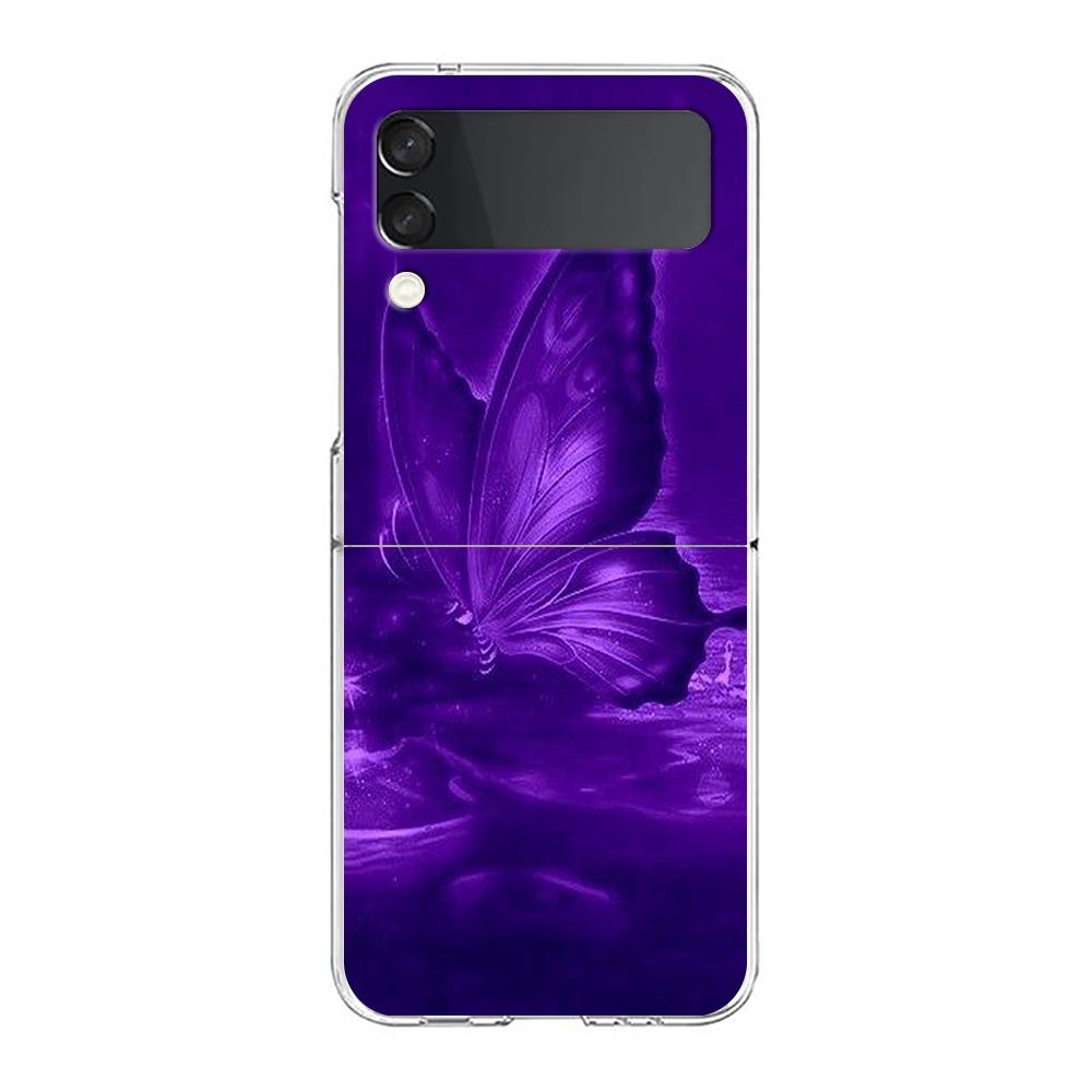 Phone Cover For Samsung Galaxy Z Flip 7 6 5 4 Case Transparent For Samsung Z Flip 3 Hard PC Foldable Shell Purple Butterfly Bags