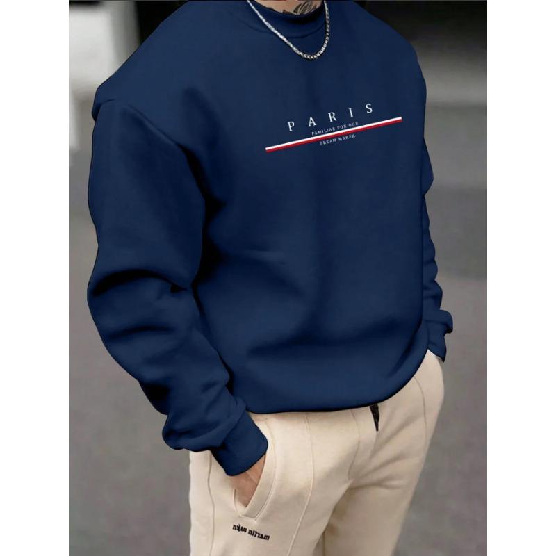 Men's Paris Print SWEATS Hoodies  Loose Fit Print Casual Round Neck Top Men's Autumn Winter Warm Round Neck Hoodie Pullovers & Long Sleeves Men’s