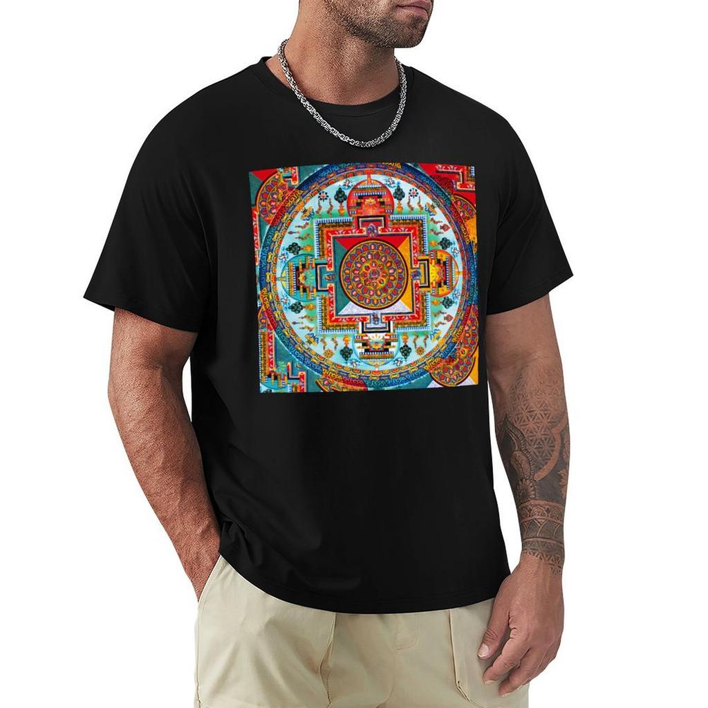Buddhist Mandala 28 T-Shirt Blue Archive Designer Shirts Oversized Graphic Tee Oversized T Shirt Men