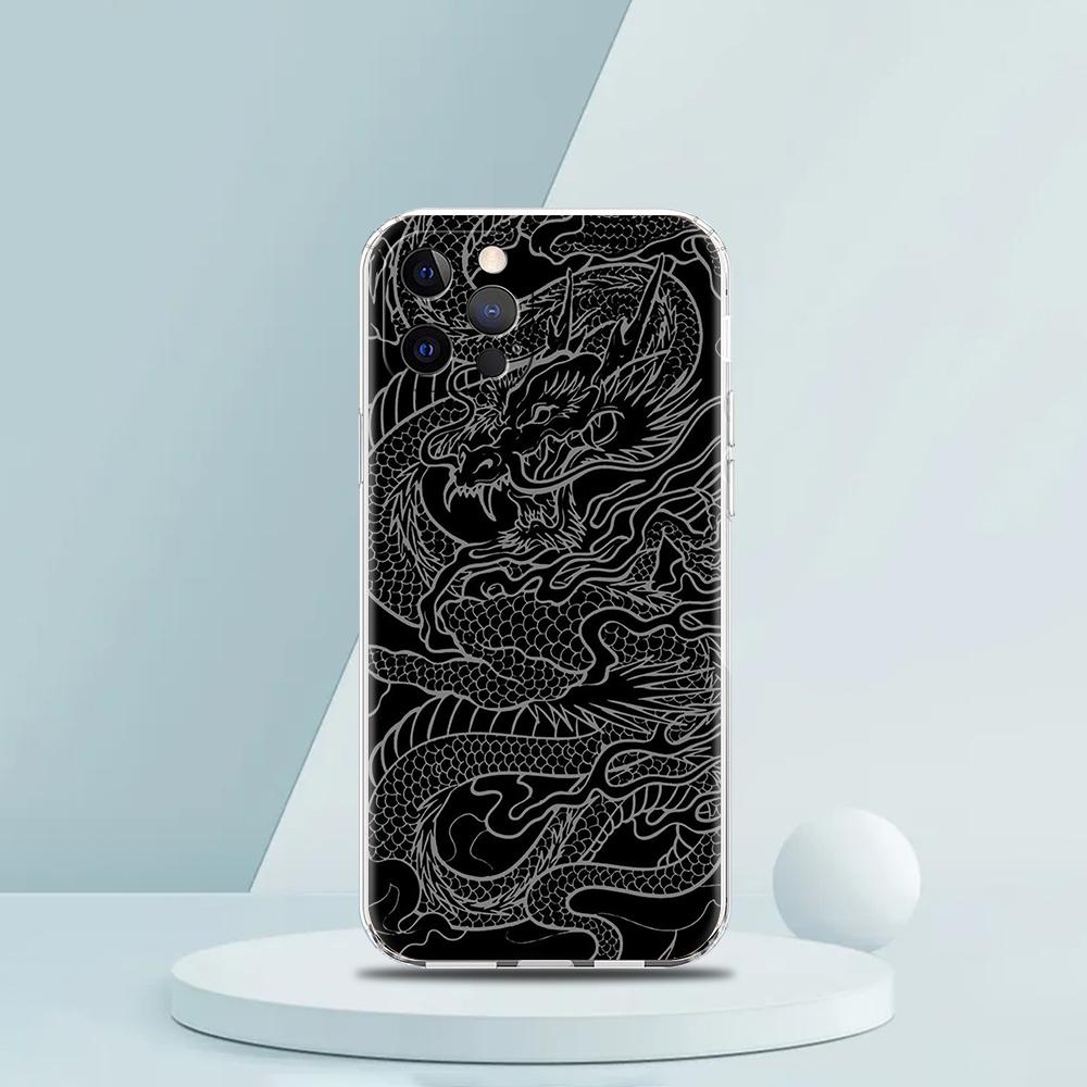 Für iPhone 15 16 14 13 12 mini 11 Pro Max XS X XR SE 7 8 Plus Silikon Klare Hülle Illusionäre Farbe Chinesischer Drache Handyhülle