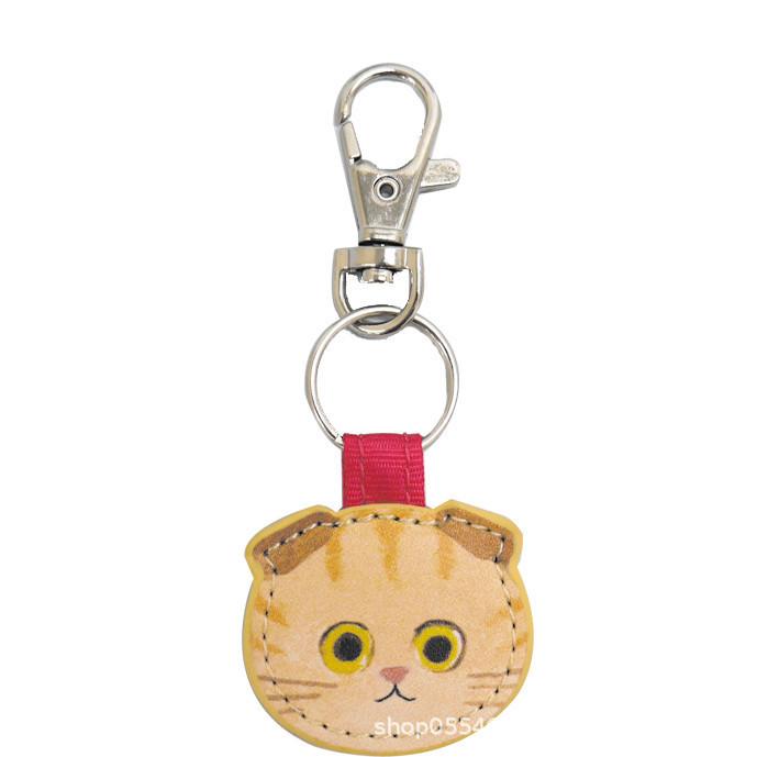 Japanese-Style Cute Kitten Keychain Charm - PU Leather Bag Accessory