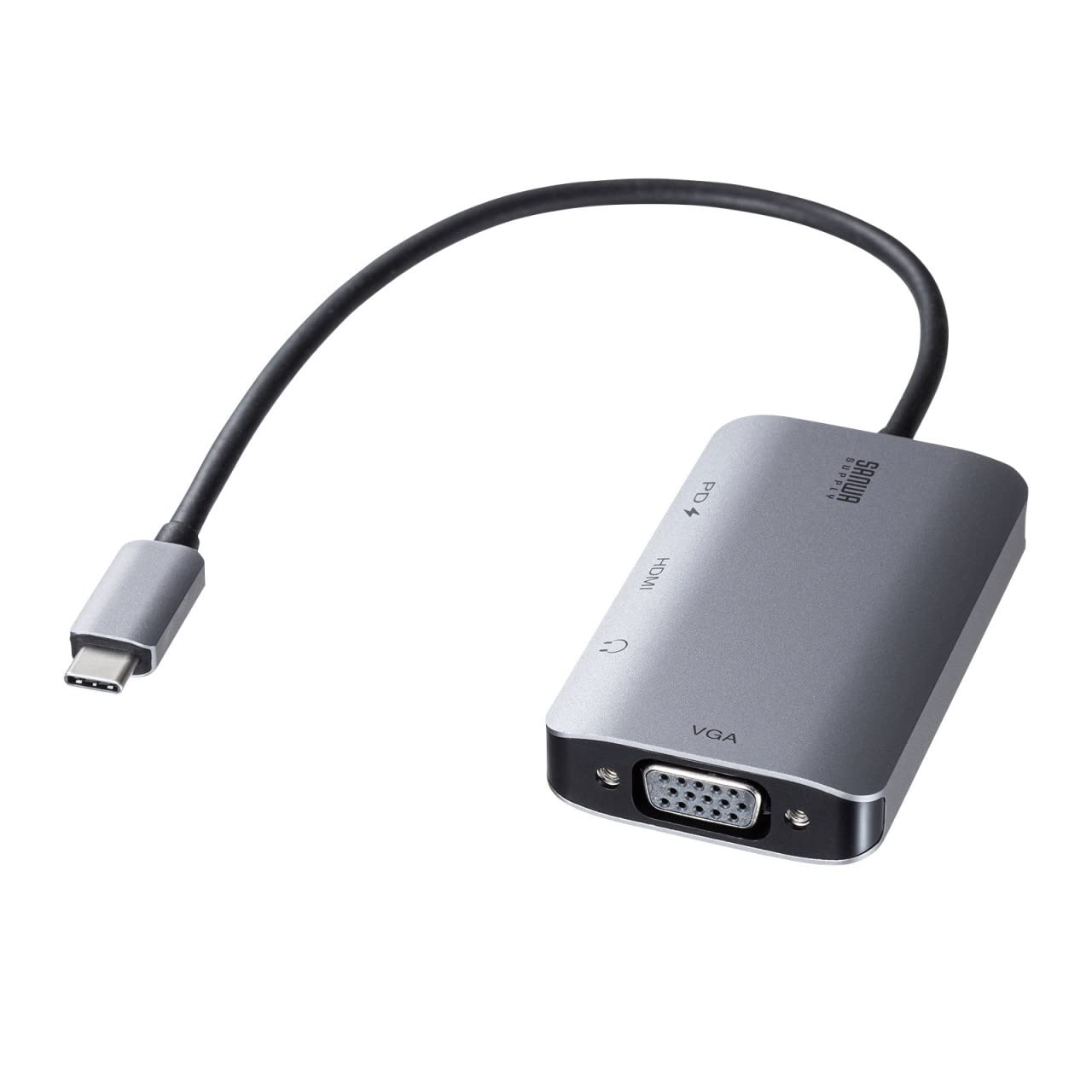 

Sanwa Supply USB Type C to Conversion Adapter Gray HDMI/VGA (4K/30Hz/PD Compatible) AD-ALCHV02 сірий колір