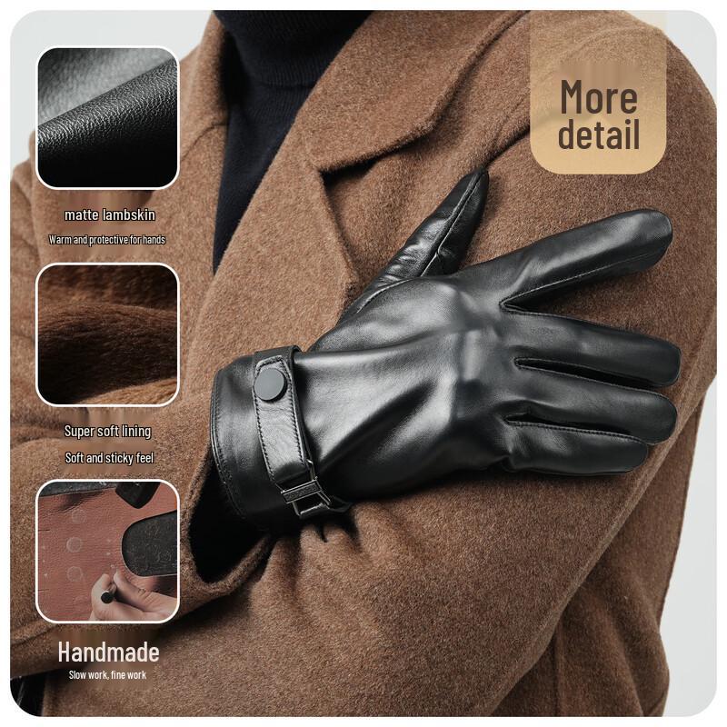 JIUMU Men's Fleece-Lined Lambskin Winter Gloves with Touchscreen