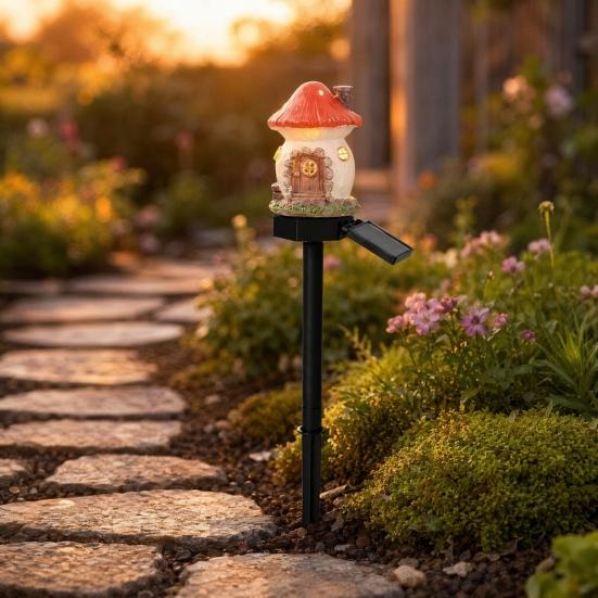 Mushroom Solar Lights, Mushroom House Statue, Fairy Cottage Garden Stake Lights, Waterproof Outdoor Landscape Lights for Yard Patio Lawn Pathway