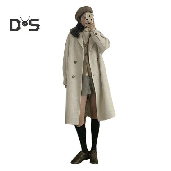 Dam Vinterkappa Nedvikt Krage Fickor Enfärgad Dubbelknäppt Förtjockad Lös Passform Kappa Termisk Långärmad Pendling Dejting Vår Höst