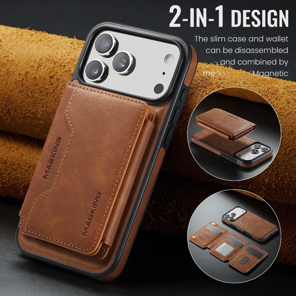 Luxury Leather Phone Case for iPhone 17 Pro Max Air 16e 16 Plus 15 14 13 12 Magnetic Attraction Detachable Card Holder Wallet