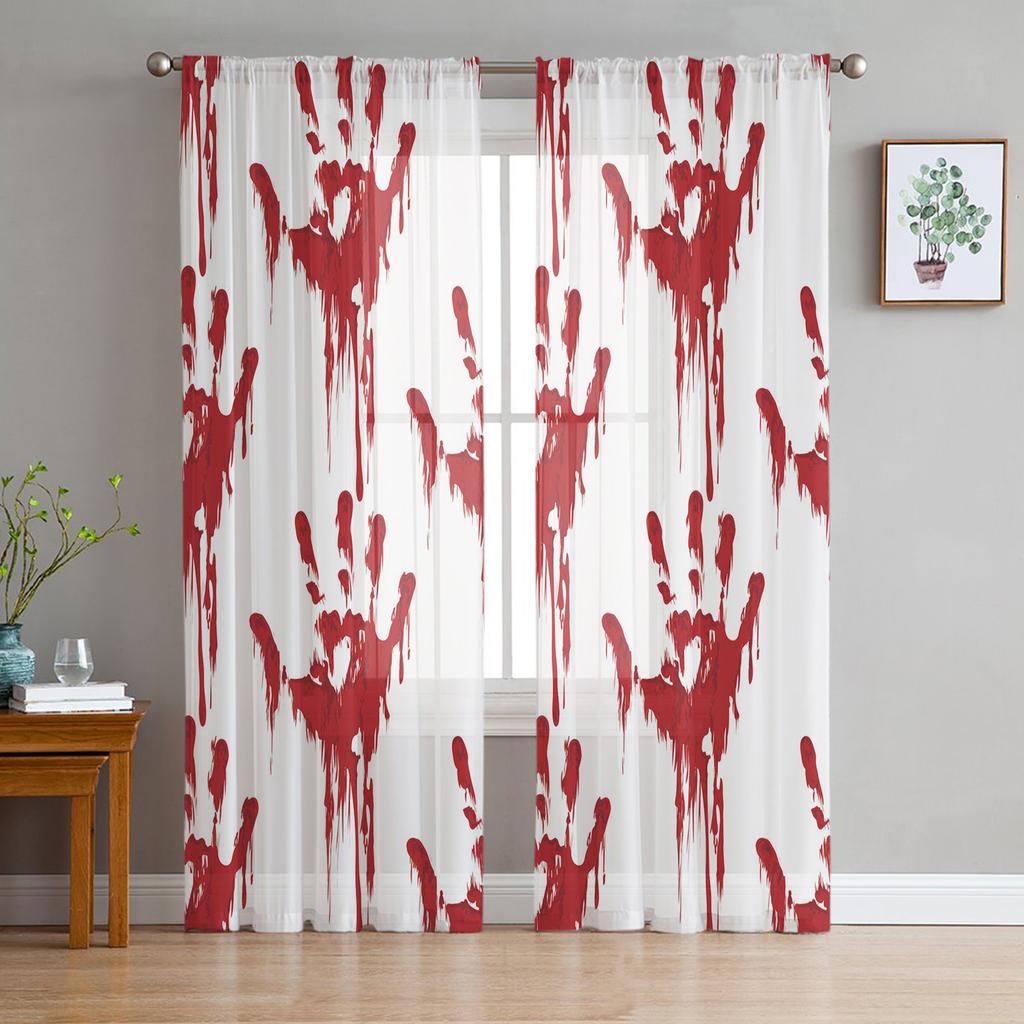 Krwawy odcisk dłoni Horror sylwetka przezroczyste zasłony do salonu nowoczesna zasłona typu woal sypialnia zasłony tiulowe zasłony okienne