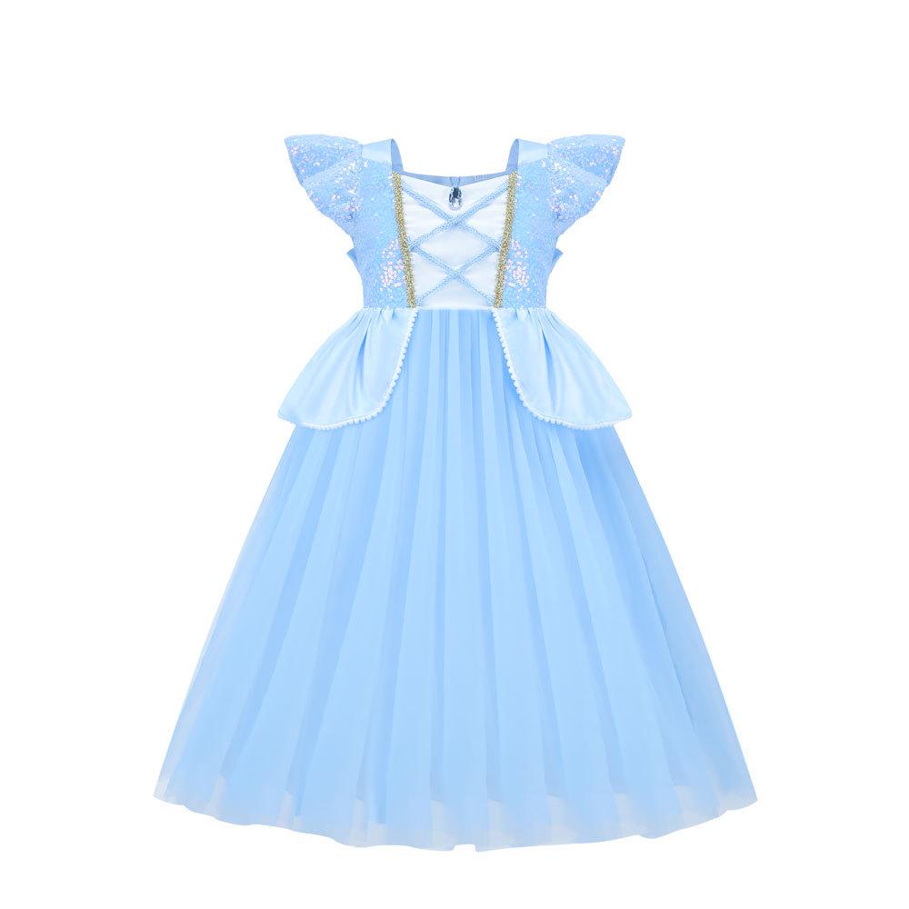 Kids Cinderella Princess Cosplay Dress - Fluffy Waist-Cinching Mesh Gown 110cm