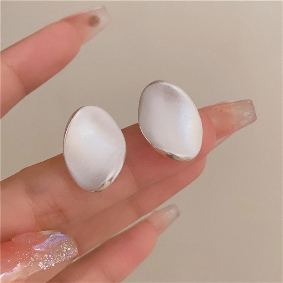 

French Brushed Twisted Oval Stud Earrings Delicate Earrings