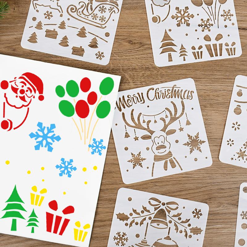 Christmas Painting Stencils Embossing Paper Card Scrapbooking Stamp Album Decoration New Year DIY Wall Window Decor Kids Gifts