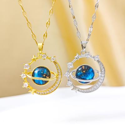 Elegant Blue Planet Clavicle Necklace: High-End Fashion Jewelry for Women