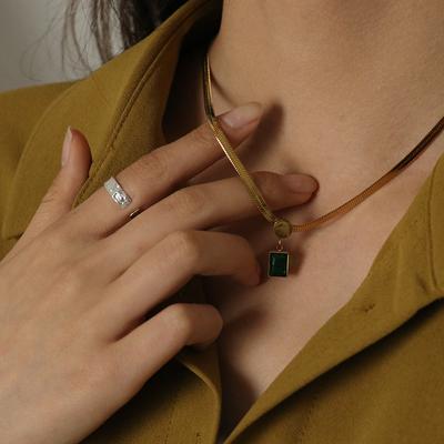 316L Stainless Steel Fashion Fine Jewelry Minimalism Green Zircon Charms Thick Neck Chain Choker Necklaces Pendants For Women