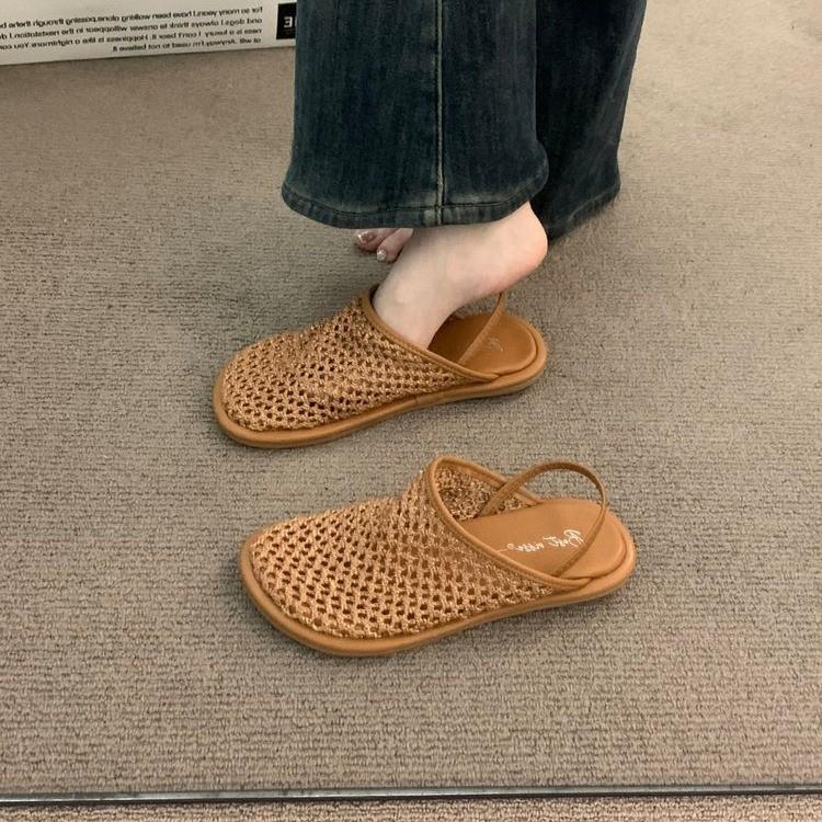 

2025 новая французская плетеная сумка с полым узором, крутые шлепанцы, женская обувь, модные шлепанцы на платформе, прилив, ленивые полушлепанцы, женская обувь 40 коричневый