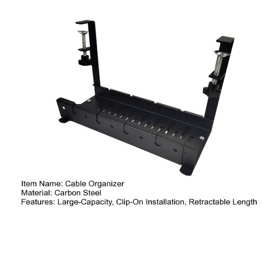 Under Desk Cable Organizer Large Capacity Cable Storage Rack Clip-On Installation Retractable Carbon Steel Cable Management Tray
