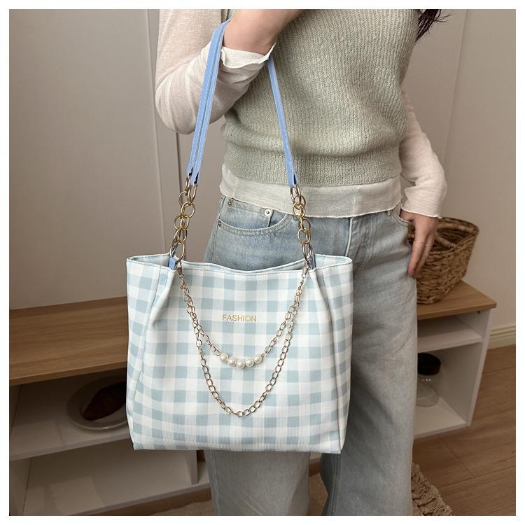 Frühlings-Neue Mode Karierte Tragetasche für Damen, Große Kapazität Lässige Schulter-Handtasche, Urbane Einfacher Stil Quadratisches Muster Tasche KTB
