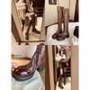 Washed cowhide leather long knight boots, women's thick heels, high tops, skinny boots, over the knee boots, long boots