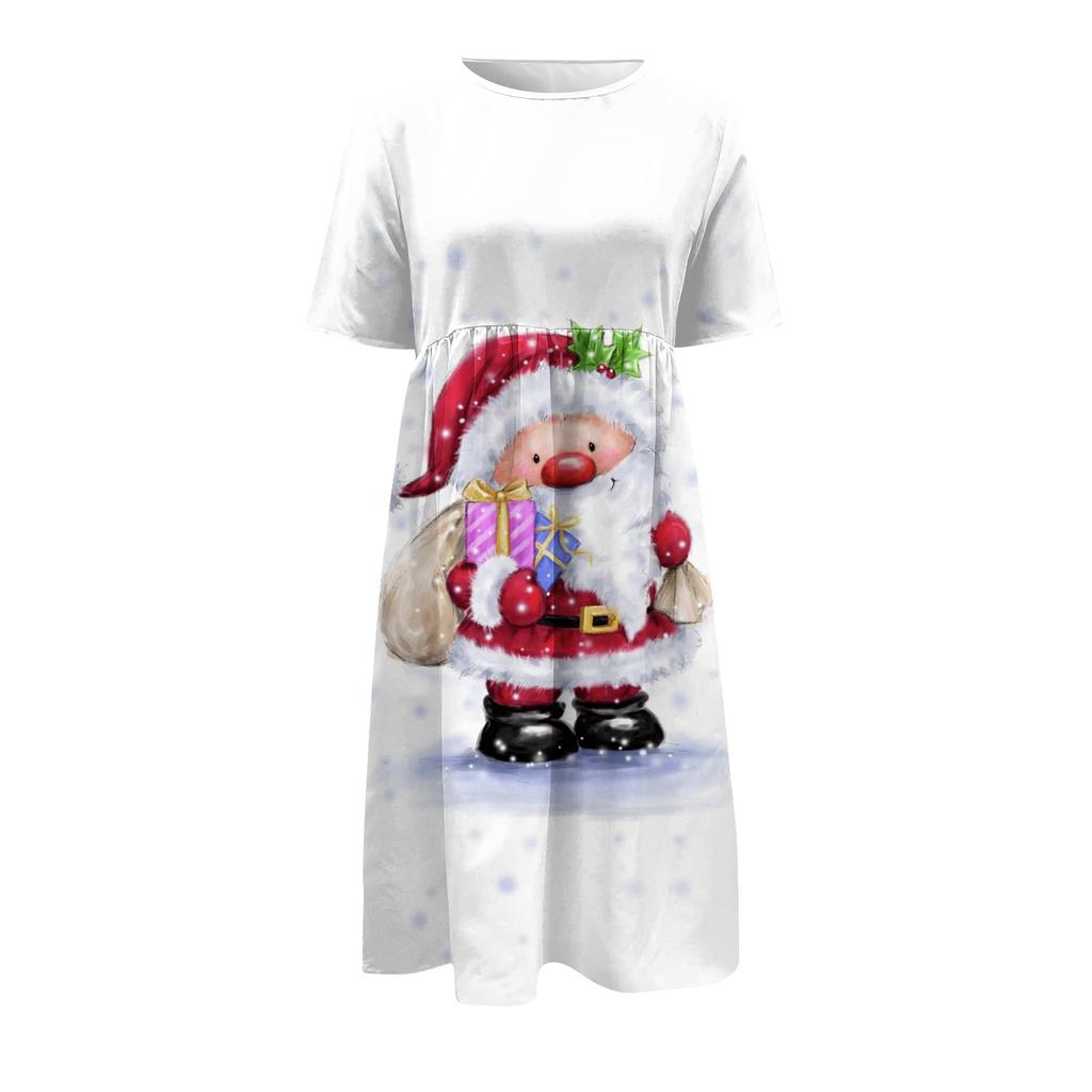 Women's Casual Fashion Christmas Print O-neck Dress