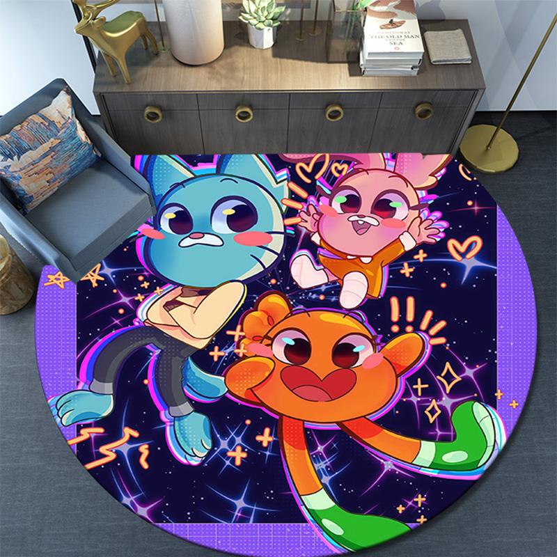 The Amazing World of Gumball Round Area Rug,Carpet Rug for Living Room Bedroom Sofa Playroom Decor,Non-slip Floor Mat