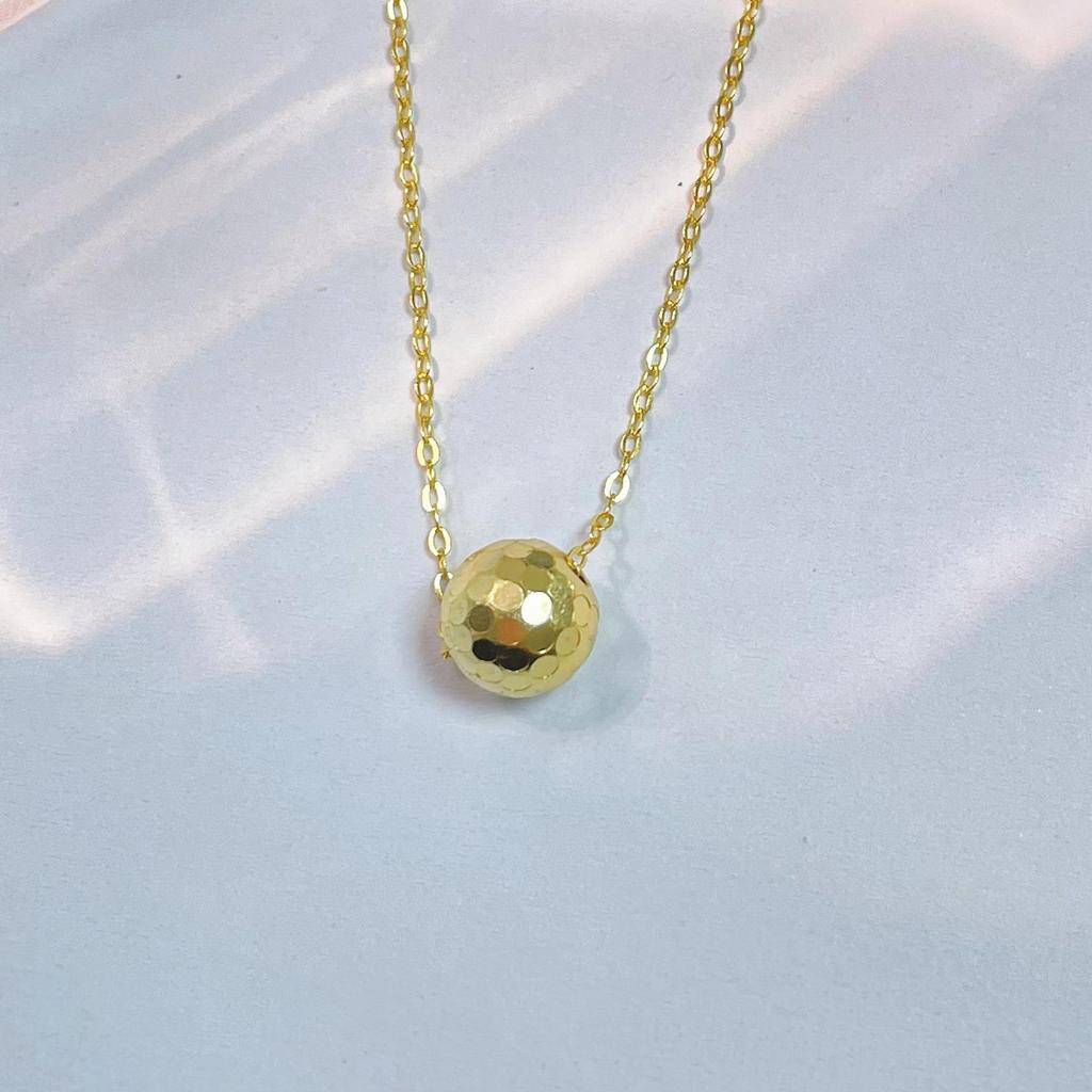 18K Gold-Plated Sterling Silver Fortune Bead Necklace - Luxury Laser Carved Women's Clavicle Chain