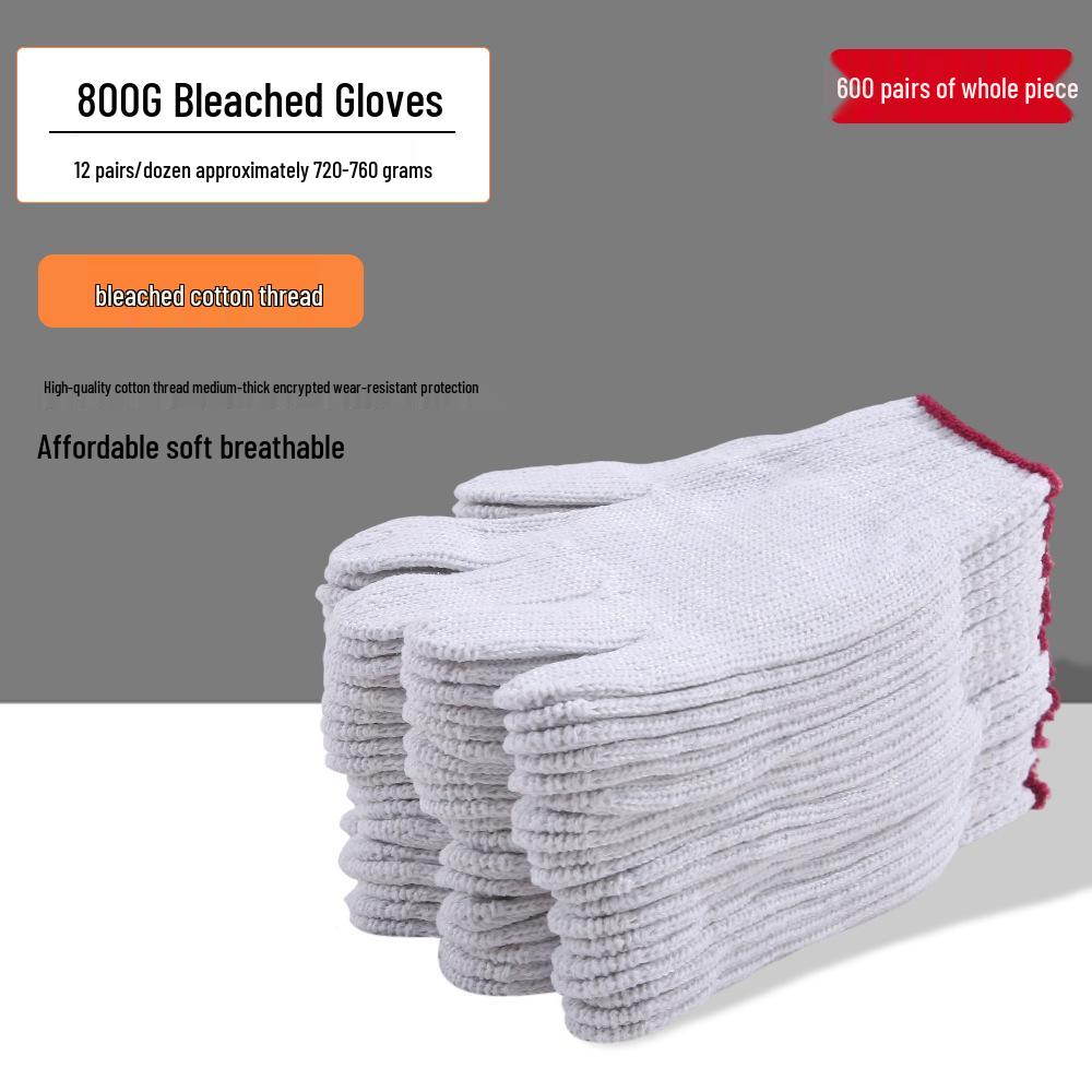 Dirt-Resistant Black & White Flower Thickened Work Gloves, Wear-Resistant Pure White Labor Protection Gloves