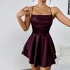 Satin Seide Damen Sexy Cami Playsuits Kleid Solide Wasserfallausschnitt Ärmellos Kurze Jumpsuits Sommer Kreuz Binden Rückenfrei Strampler