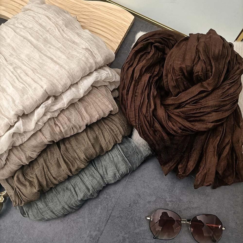Retro Pleated Printed Scarf Luxury Brand Designer Long Shawl Wrap For Spring Autumn Winter