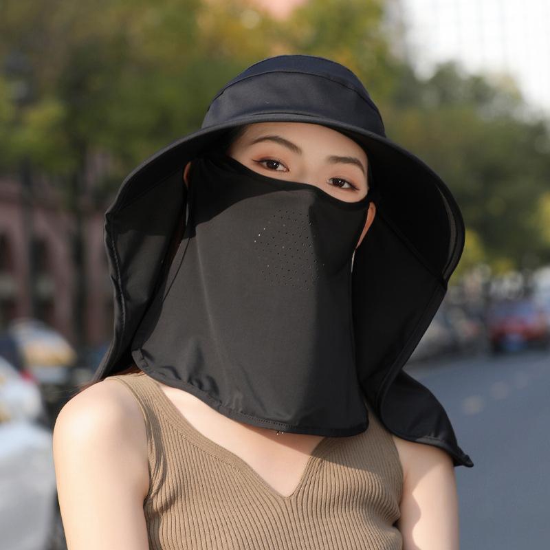 

Шляпа из ледяного шелка женская солнцезащитная с защитой от УФ-лучей, закрывающая лицо, летняя шляпа с открытым верхом, уличная шаль, защита шеи, шляпа для сбора чая One Size