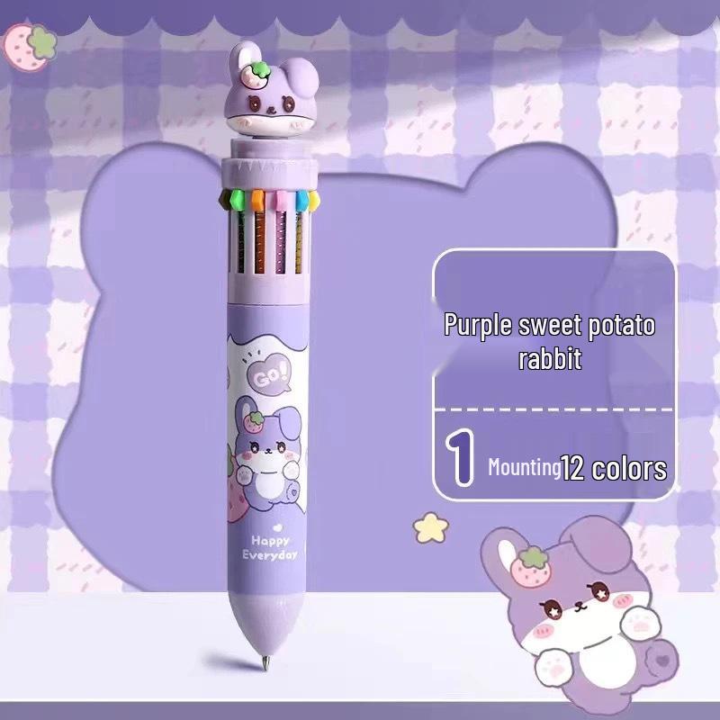 12-Color Push-Button Gel Pen Set - Multicolor Cartoon Ballpoint and Marker for Students
