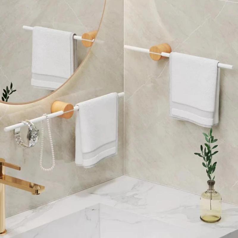 Bathroom Towel Bar Towel Holder 304 Stainless Steel Beech Single Wood Rack  Artistic Towel Hanger Wall Mounted Shelf