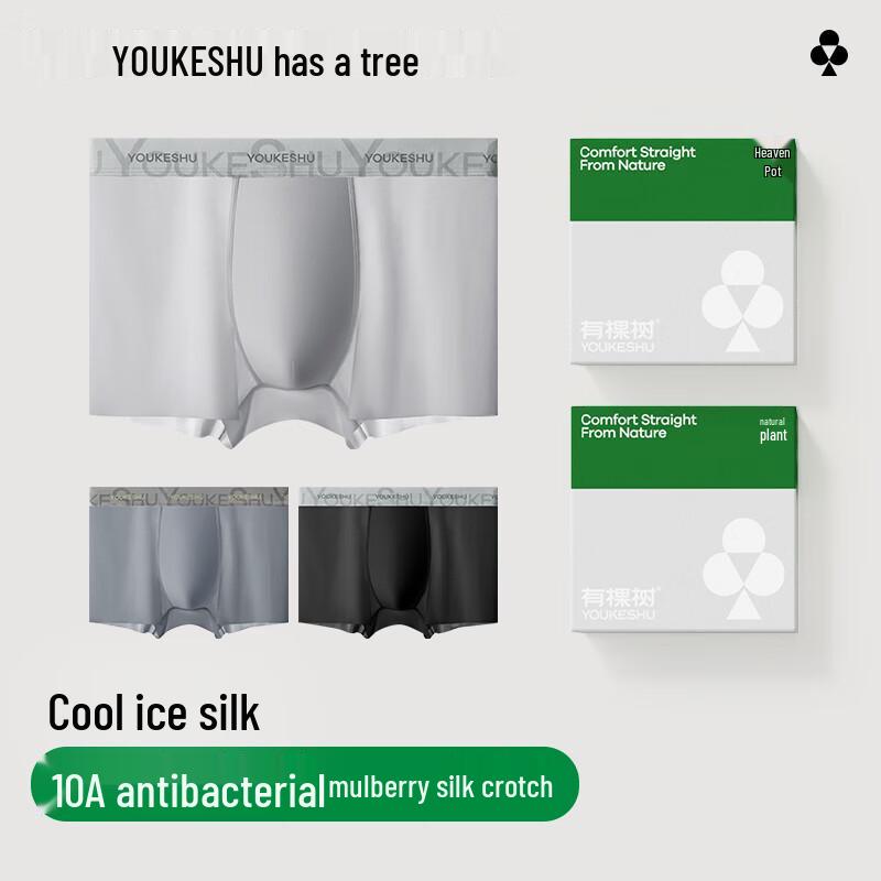 Youkeshu Men's Ice Silk Antibacterial Boxer Briefs 3-Pack