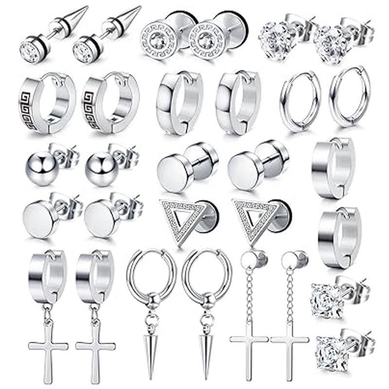 Black Stainless Steel Cross Hoop Earring Set for Men - High-End Electroplated Fashion Jewelry Studs