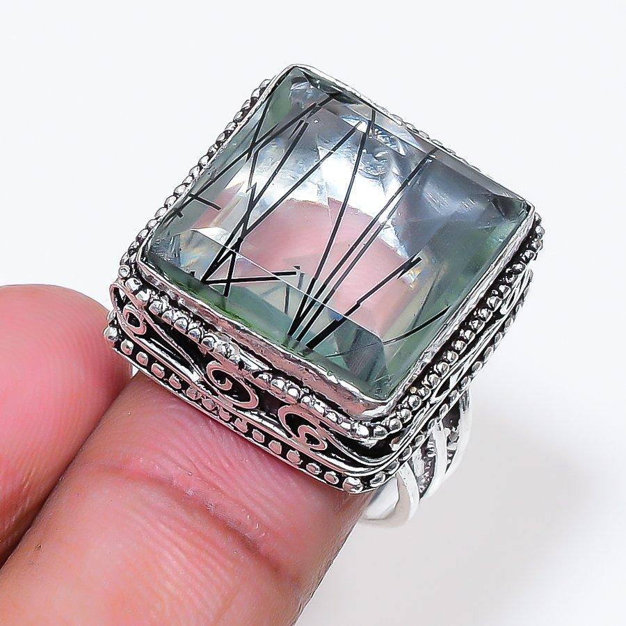 Natural Black Rutile Gemstone 925 Sterling Silver Jewelry Ring Size 8.5 AR-18648