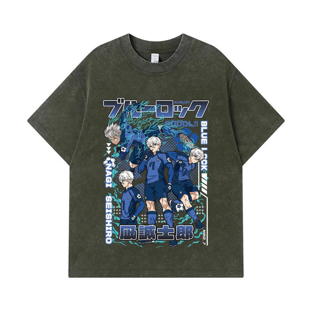 275 GSM Washed T-shirts 100% Cotton Blue Lock V3 Print Unisex Heavy Cotton T Shirt S