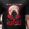 Werewolf Graphic T-Shirt – Beware the Full Moon Design, Dark Fantasy Black Unisex Tee