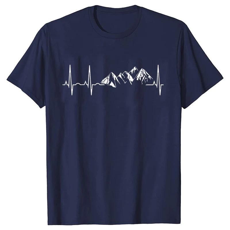 Men's T-shirt Novelty Mountain Heartbeat Pulse Line Tees Climbing Hiking Graphic Y2k Tops Casual Short Sleeve Clothing