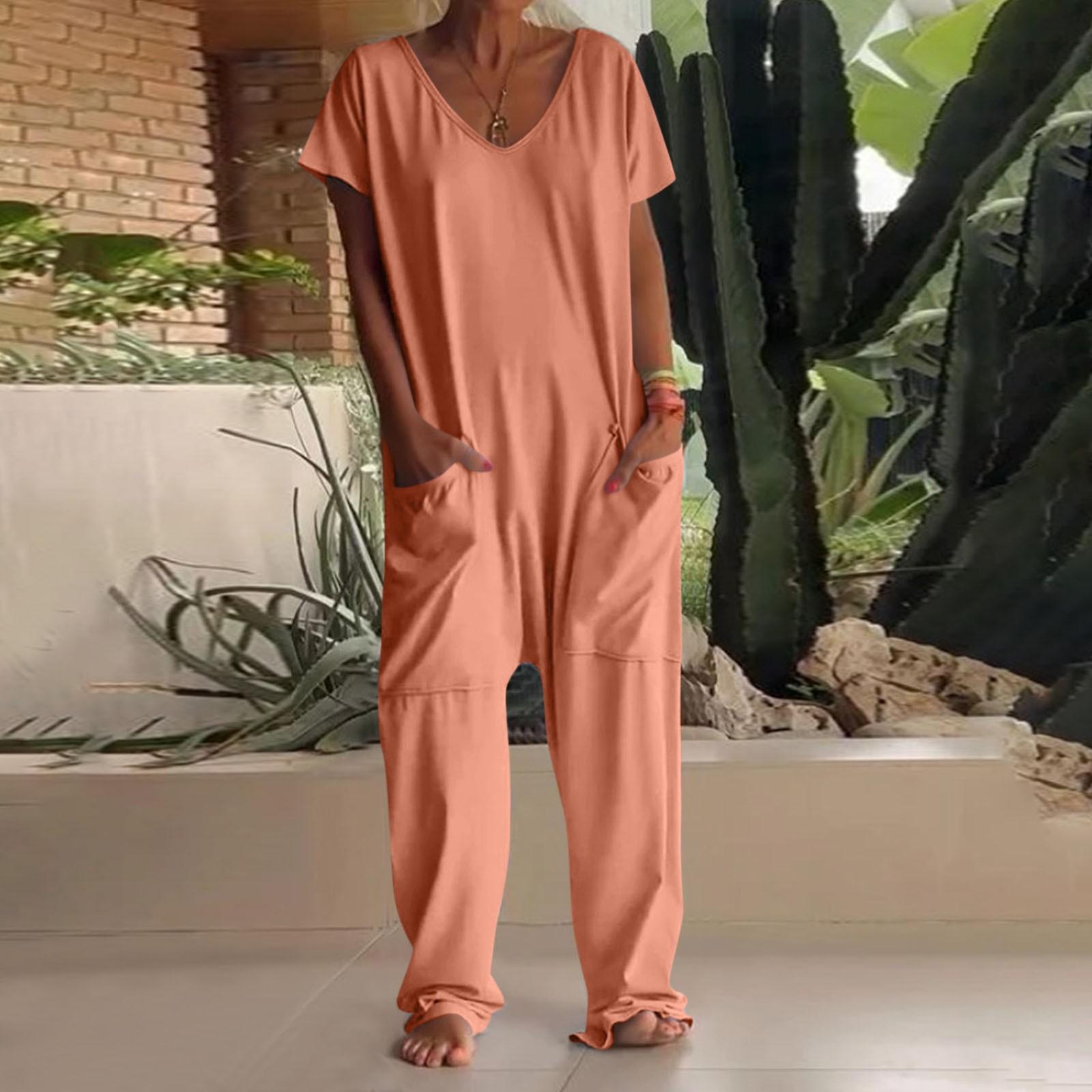 

Женский модный повседневный комбинезон с короткими рукавами, пуловер, комбинезон с карманами XXL оранжевый