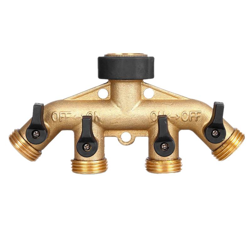 Four-Way Copper Water Faucet Splitter with High-Pressure-Resistant Rubber Coating.
