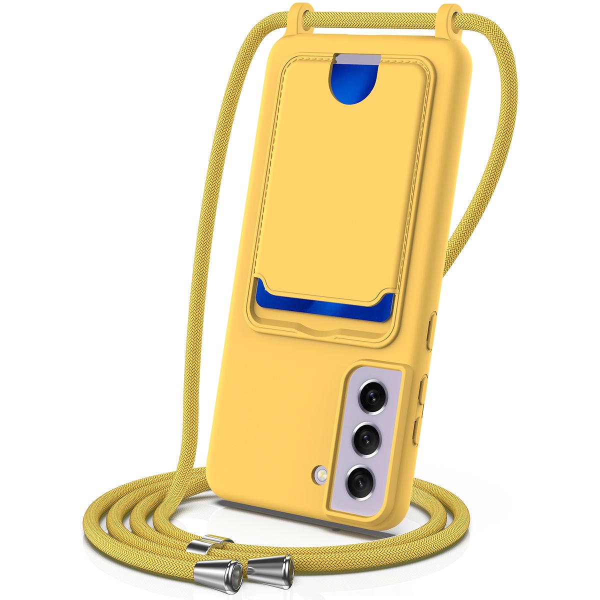 

Чехол для Samsung Galaxy S21 FE 5G из жидкого силикона с держателем для карт, задняя крышка для телефона со шнурком Yellow