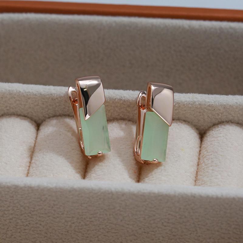 Proste geometryczne zielone kolczyki z cyrkoniami dla kobiet, modna, codzienna biżuteria na imprezę