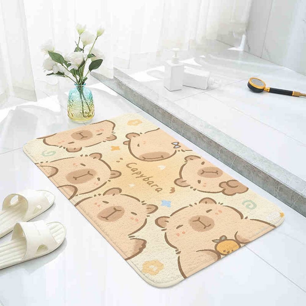 Cute Capybara Floor Mat Pattern Printed Flannel Door Mat, Suitable For Bathroom, Living Room, Home Decoration