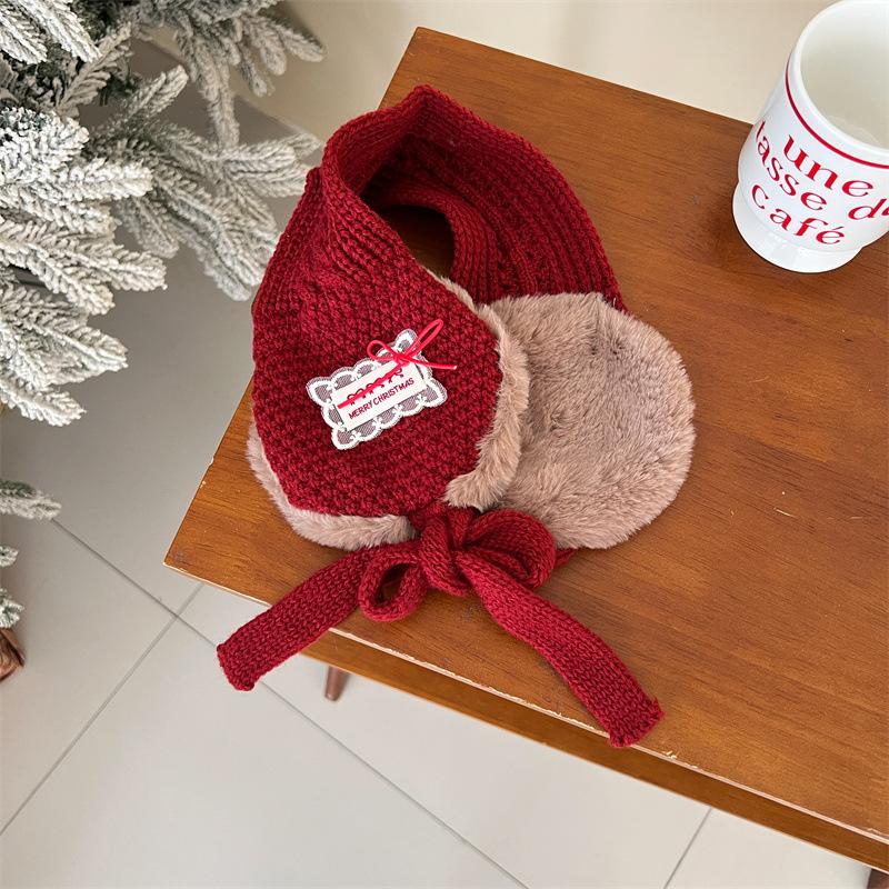 Korean Fahion Kids Ear Muffs Winter New Ins Girl Lace Tie Knitted Thicken Warm Hair Ear Covers Soft Baby Ear Warmer Headband