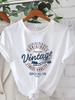 Damen Klassisches Weißes T-Shirt Vintage Print Lässig Rundhals Kurzarm Lässiges Damen T-Shirt Mode Damenbekleidung