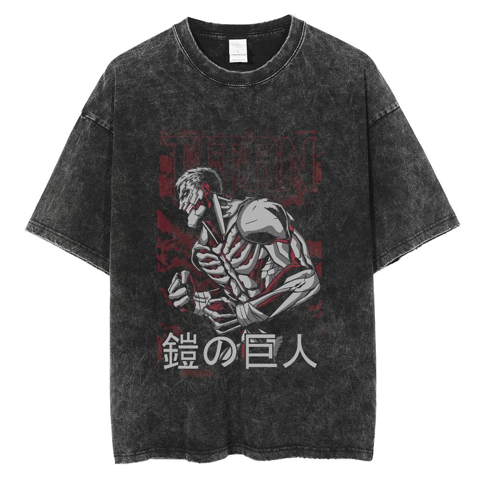Hot Anime Attack On Titan Levi Ackerman Printed Washed Tshirt Men High Quality Cotton T-shirts Harajuku Male Oversized T Shirt