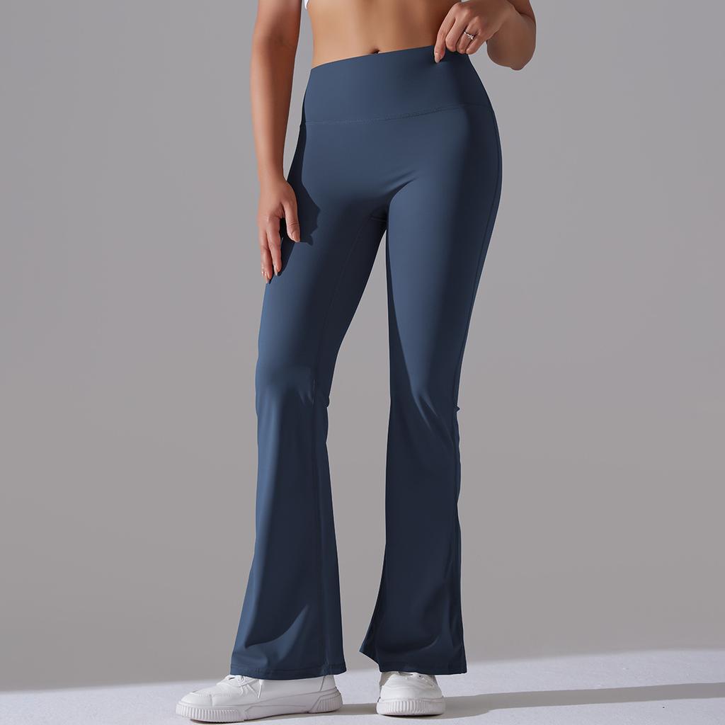 Klassiske ensfargede slengbukser yogabukser dame slankende hofte høy midje elastisk trening vide ben fitnessbukser dame