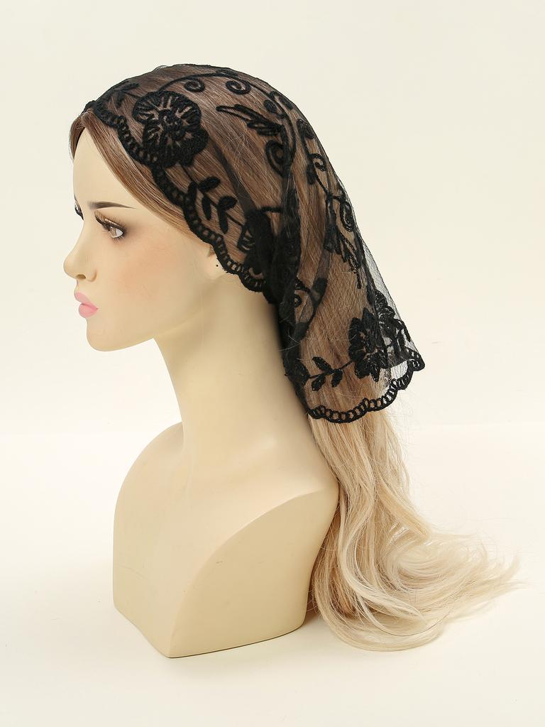 French Lace Triangle Scarf Embroidered Flower Lace Scarf Small Shawl Crochet Head Scarf Headwraps Bandana For Women